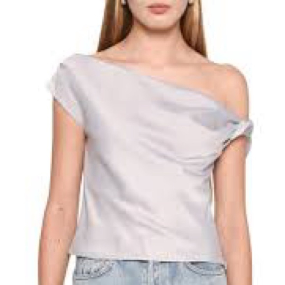 Anthropologie WAYF NEW Ballet Blush Satin Twist Short Sleeve Casual Top Size M